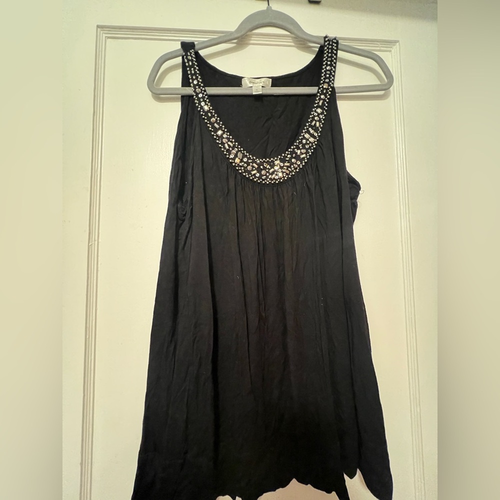 Dressbarn Black Embellished Pleated Tank Top